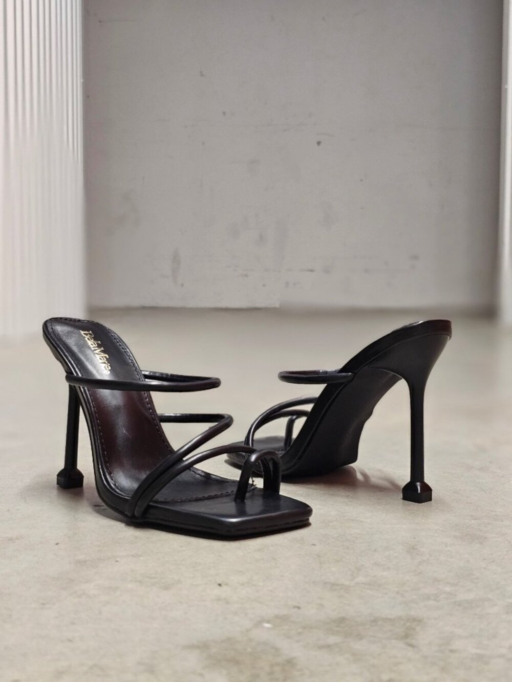 Strappy Black High Heel Sandals With Square Toe & Stiletto Design Bella Marie